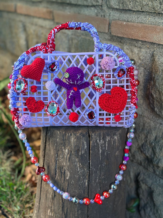 Borsa Purple Hearts con pochette interna