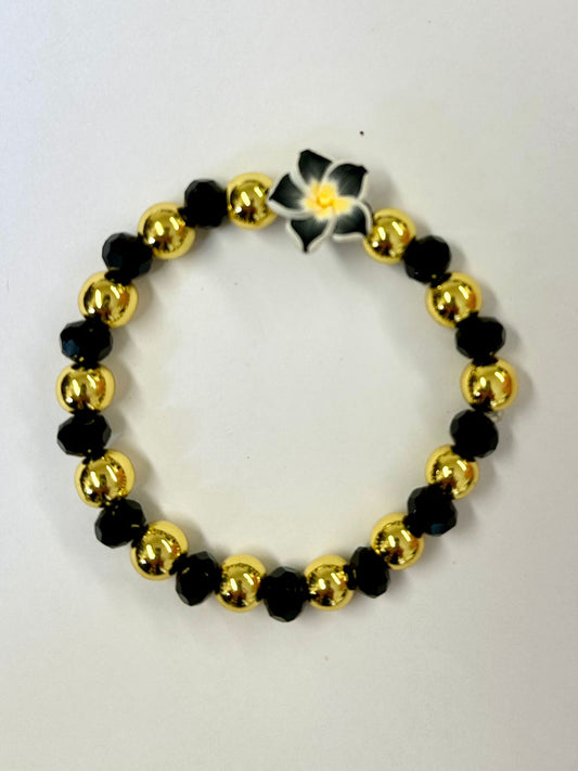 Bracciali Hawaii Nero e fiori+Oro e Nero set 2 pezzi