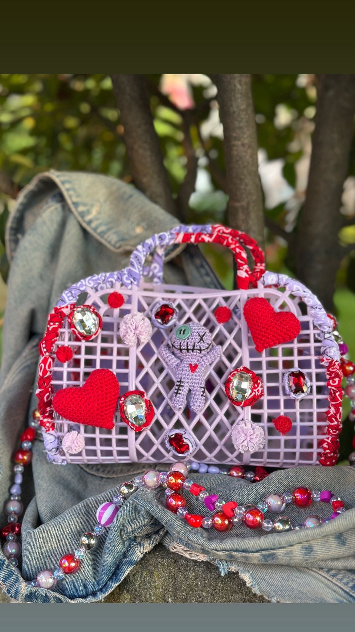 Borsa Purple Hearts con pochette interna