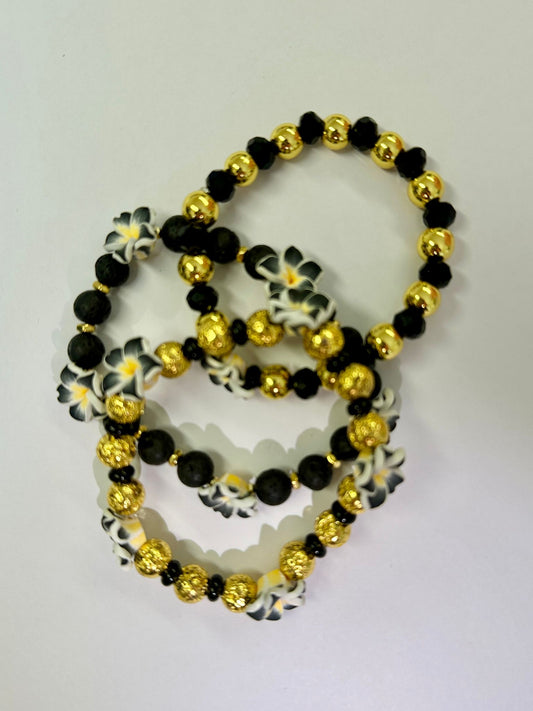 Bracciale Hawaii Nero e Oro Fiori 1 Pezzo