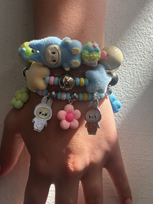 Bracciali Labubu celeste set 3 pezzi
