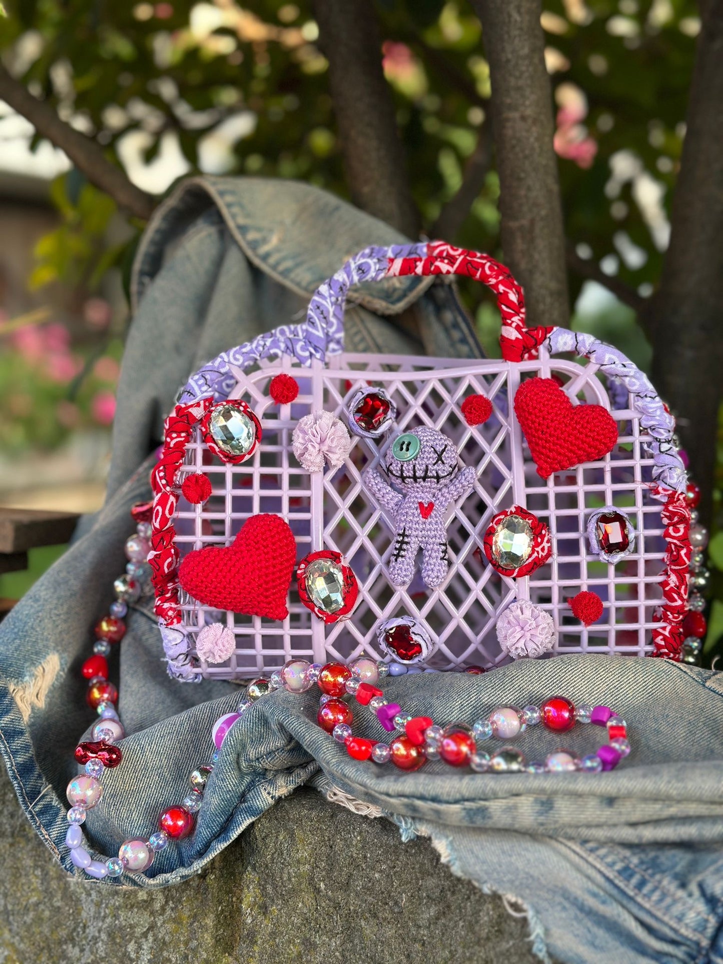 Borsa Purple Hearts con pochette interna