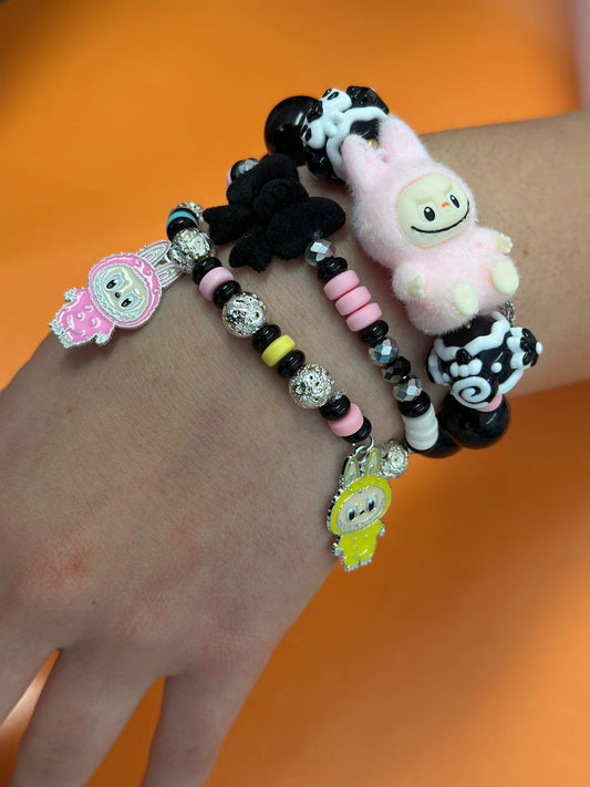 Bracciali set 3 pezzi Labubu rosa