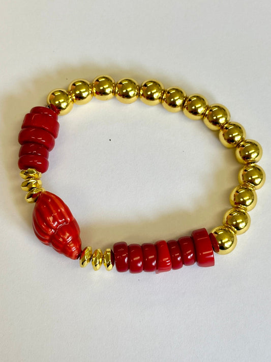 Bracciali Hawaii Rosso conchiglia+Fiori set 2Pezzi