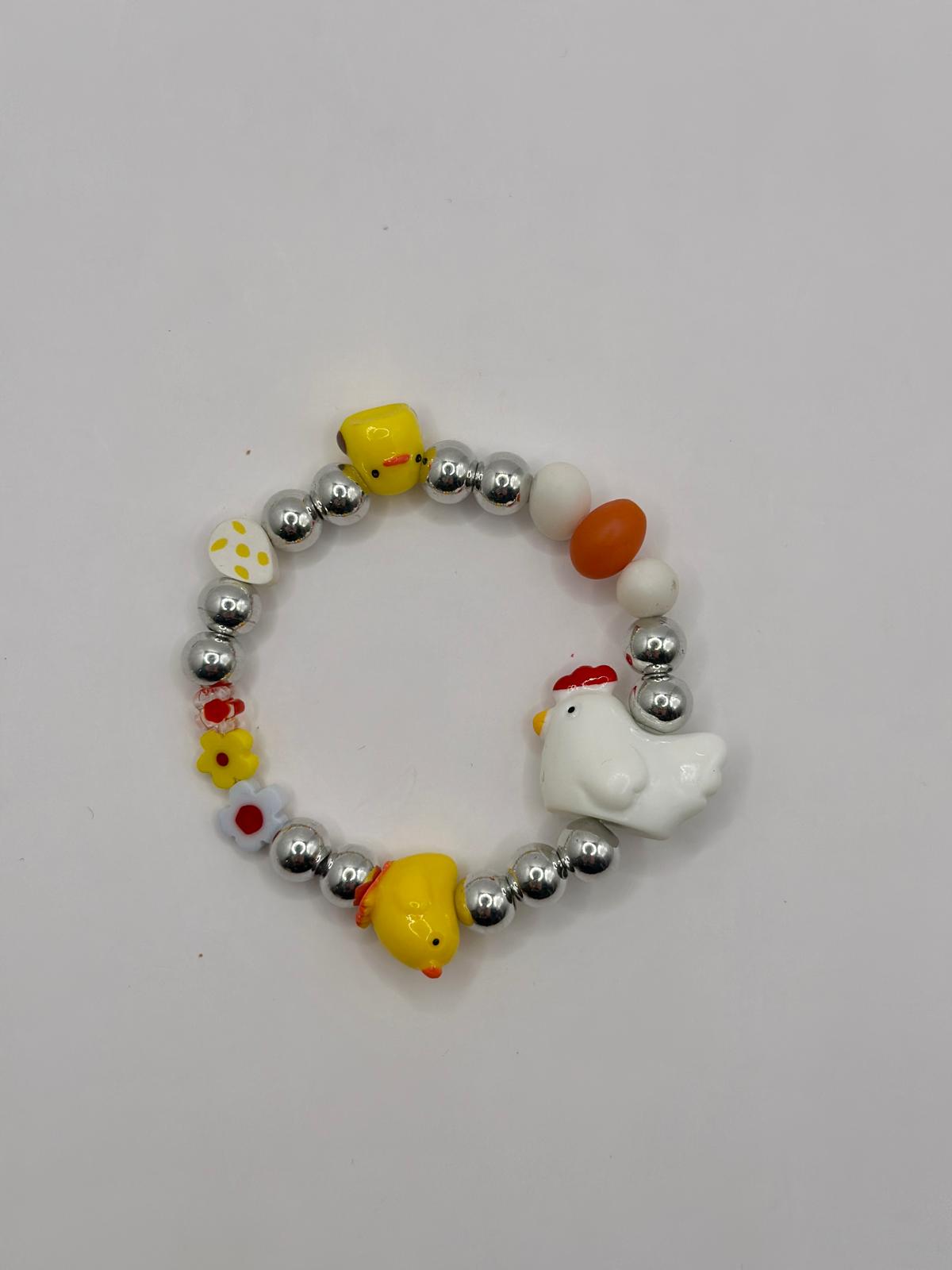 Bracciale Fior di Primavera Gallinella con2 Pulcini e uova