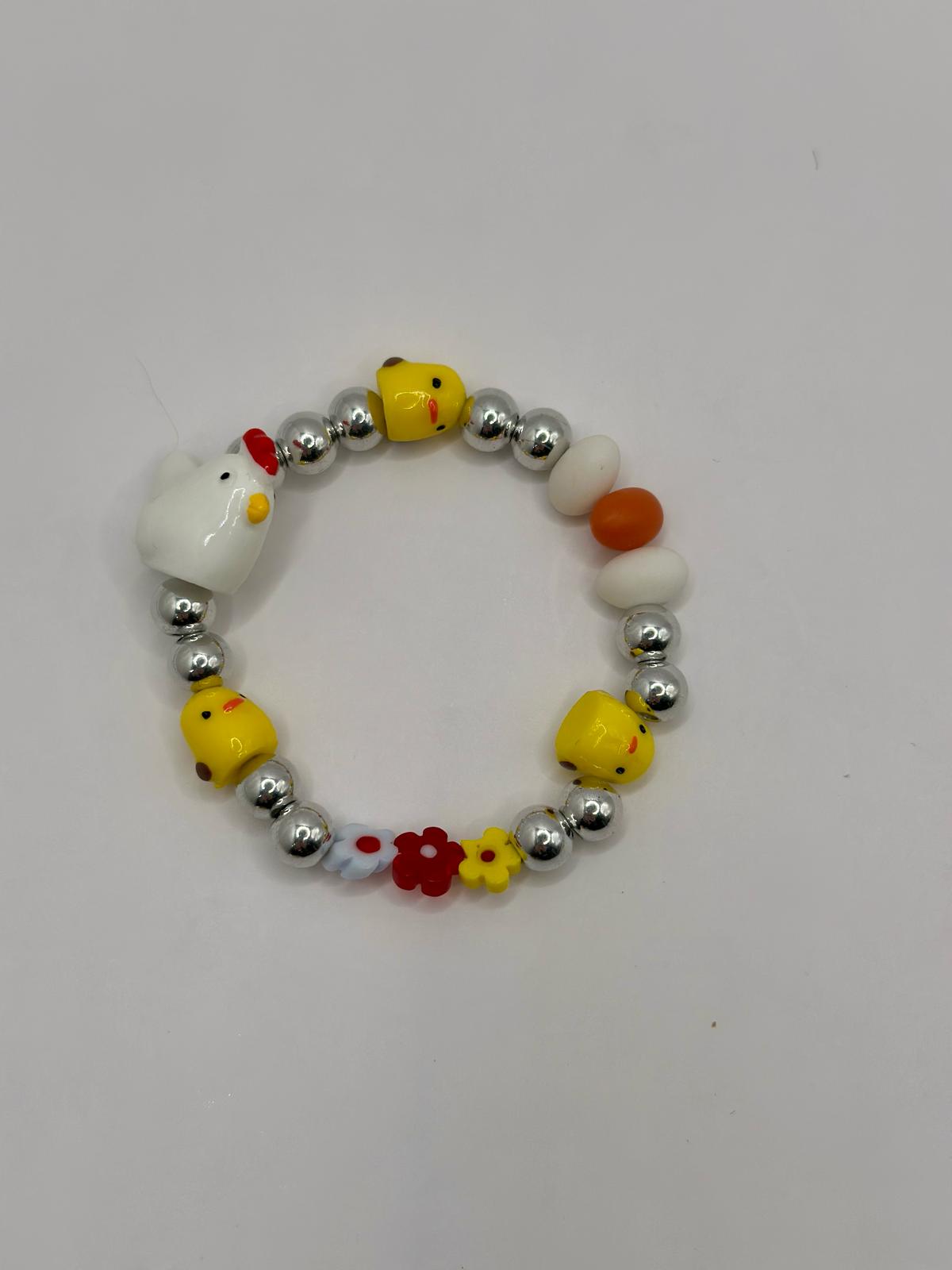 Bracciale Fior di Primavera Gallinella con3 Pulcini e uova