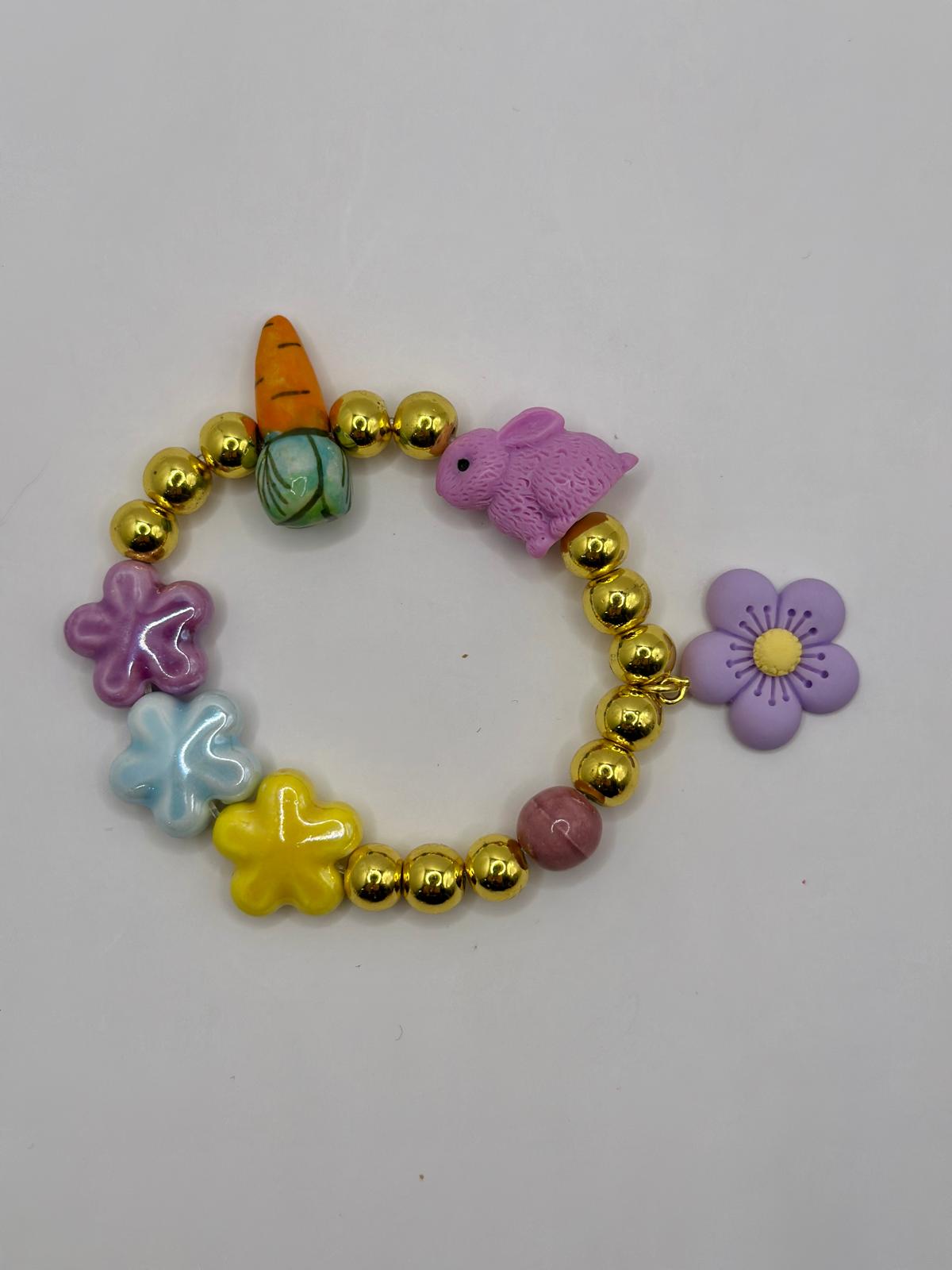 Bracciale Bunny Bloom Coniglio lilla e fiori in ceramica
