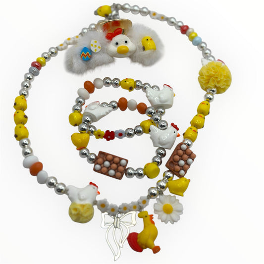 Bracciale Fior di Primavera Gallinella con2 Pulcini e uova
