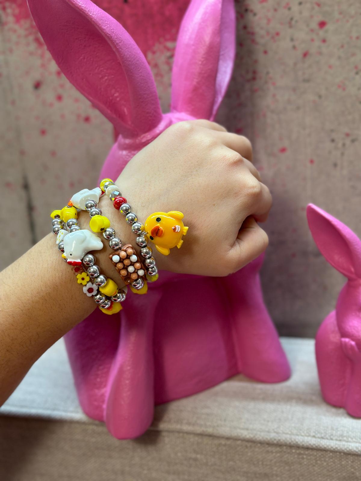 Bracciale Bunny Bloom Carote con conigli rosa e lilla