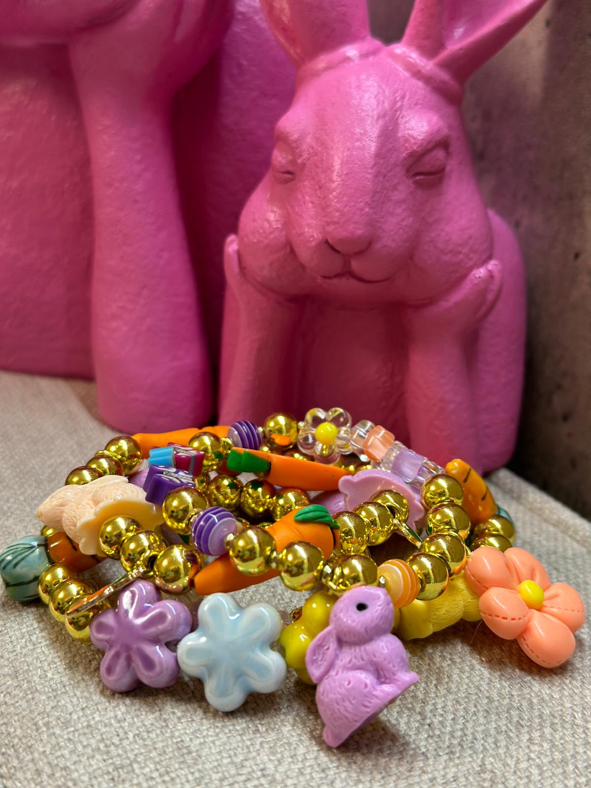 Bracciale Bunny Bloom Carote con conigli rosa e lilla