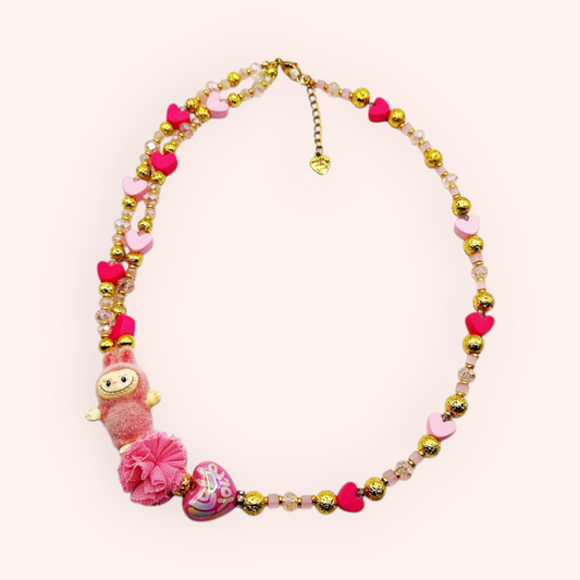 Labubu pink hearts necklace