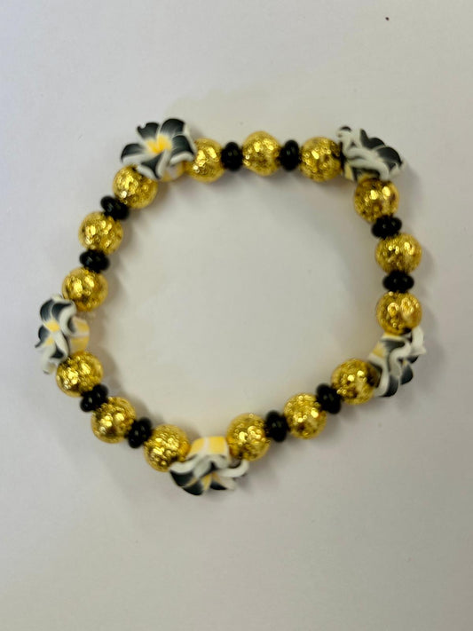 Bracciale Hawaii Nero e Oro Fiori 1 Pezzo